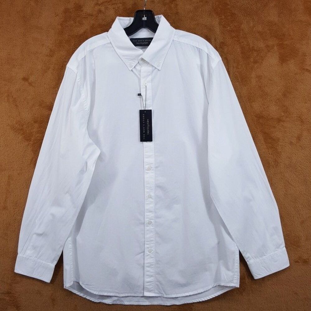 BLOOMINGDALES Button Down Sport Shirt Mens XL Solid White 100% Cotton